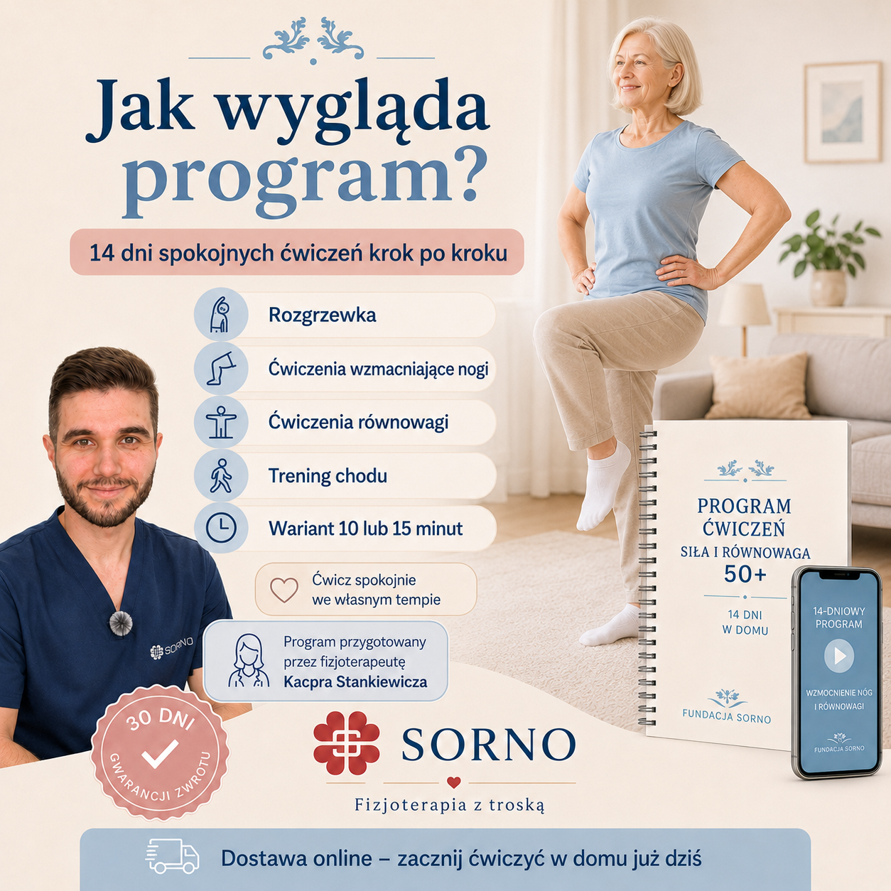 Bezpieczny program ćwiczeń opracowany przez fizjoterapeutę dla osób 50+