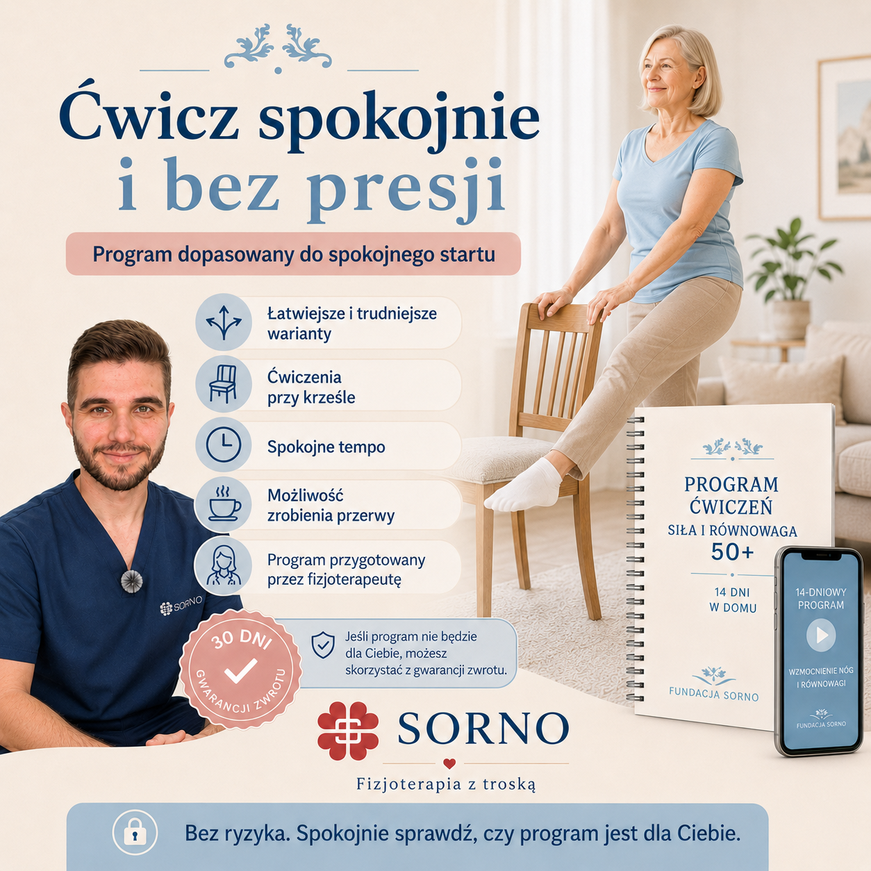 Bezpieczny program ćwiczeń opracowany przez fizjoterapeutę dla osób 50+